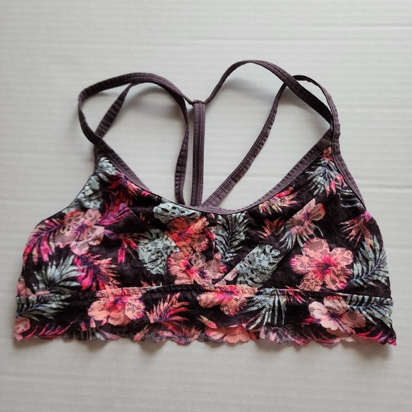 Victoria’s Secret PINK Floral Lace Strappy Bralette Medium Tropical Print - Picture 3 of 10